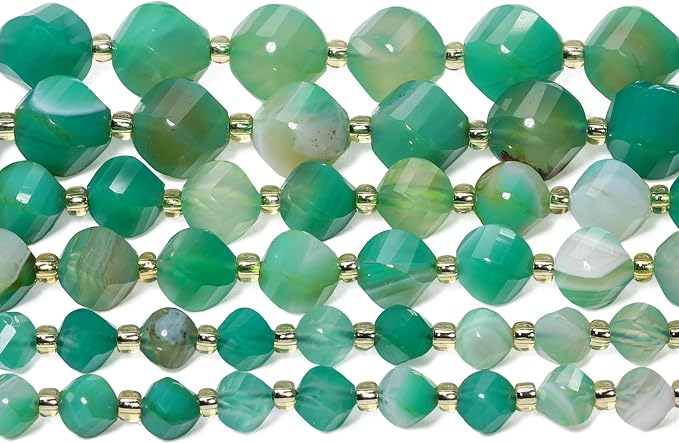 34pcs Natural Green Striped Agate Stone Beads - Image 7
