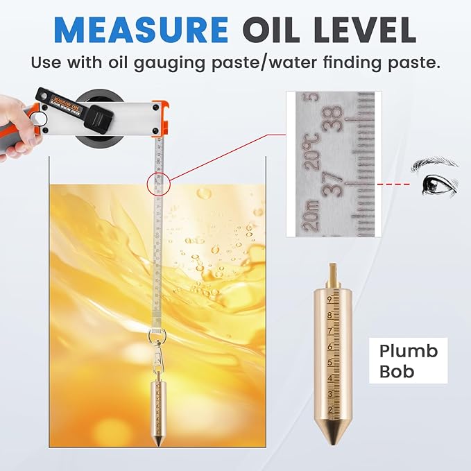 YJINGRUI 49ft/15M Oil Tank Gauging Tapes, Explosion Proof, Stainless Steel Oil Gauging Tape with 350g Brass Plumb Bob, Bent-Handle