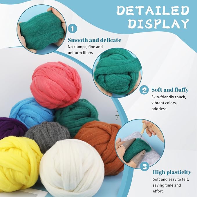 Core Wool for Needle Felting, 8 OZ Merino Wool Roving, Soft Felting Wool for - Image 4