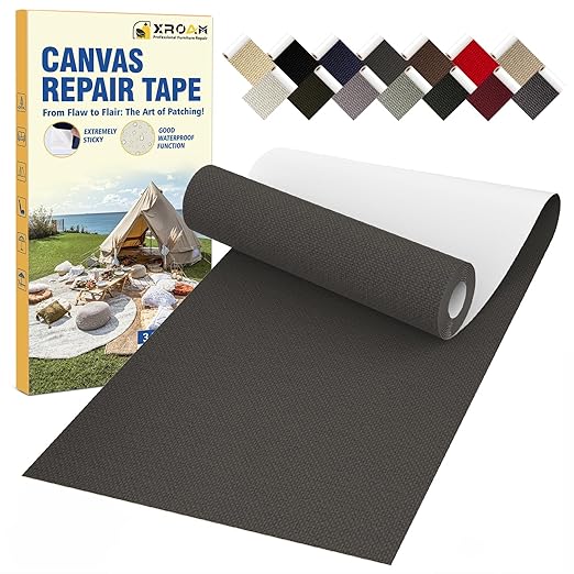 Canvas Repair Tape, 3.2 x 63 Inch Waterproof Heavy Duty Fabric Tape for Furniture, Self Adhesive Canvas Repair Patches for Boat Covers, Sofas, Tents, Louge Chairs, Canopy, Awning Black Gray