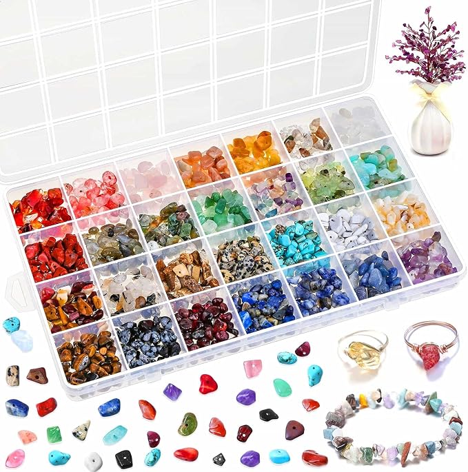 Crystal Chips Beads for Ring Making, 28 Colors Gemstone Beads for Jewelry Making by selizo