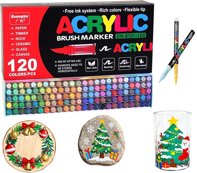 Acrylic Paint Markers Pens, 120 Vivid Colors Acrylic Markers Set, Direct Liquid by Unknown