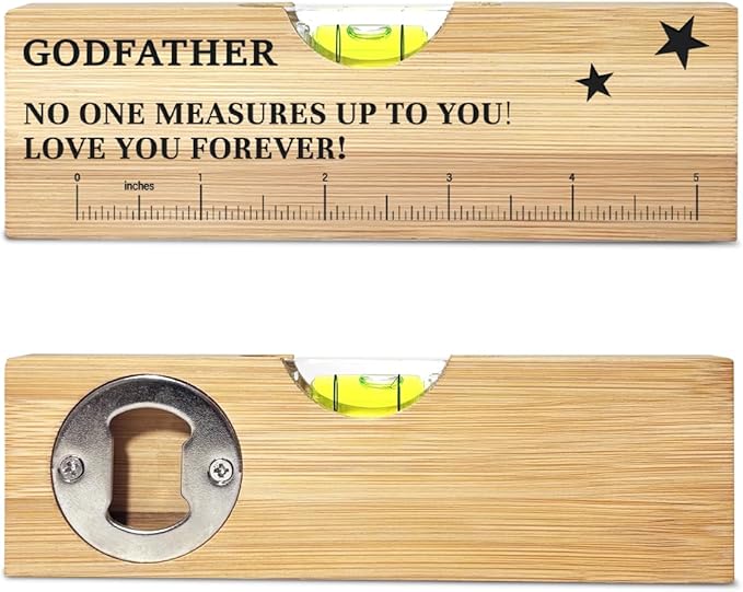 Godfather Gifts from godchild Wooden Spirit Level, Christmas Fathers Day Birthday Thank You Gifts Ideas for godfather Wooden Spirit Level Bottle Opener