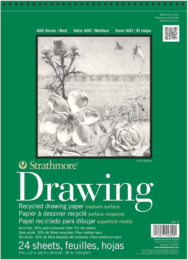 Strathmore Recycled Drawing Paper Pad Wire Bound 9"X12"-80lb, 24 Sheets by StrathmorePaper