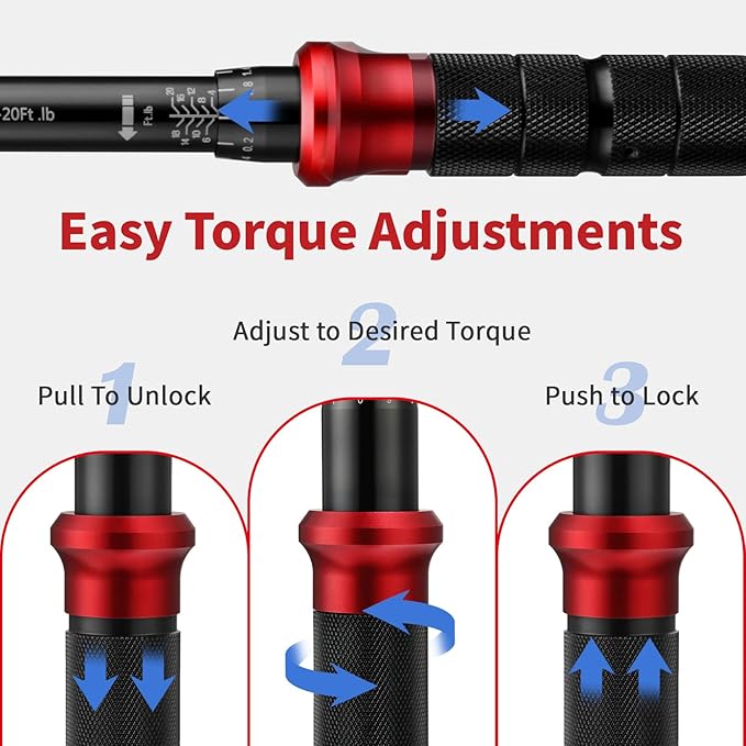 AEROFORCE 1/4-Inch Drive Click Torque Wrench (4-20 lb.ft / 5.4-27.2 Nm),72 Tooth Dual Direction Reversible Ratchet with Dual Range Scales, Precision Calibrated for Bikes & DIY