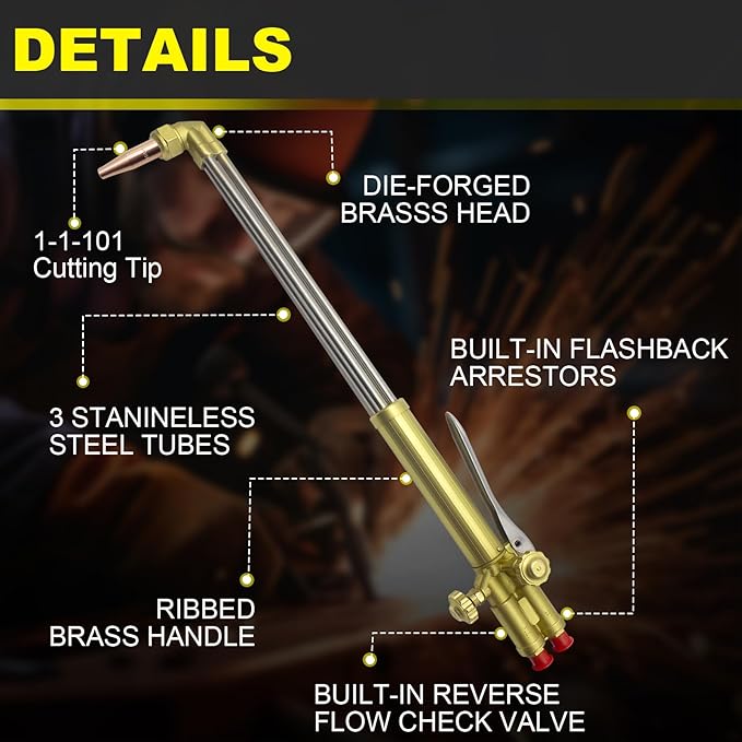 900FC Type Straight Cutting Torch, 21 Inch Oxygen Acetylene Cutting Torch with 1-101 Cutting Tip, Built-in Flashback Arrestors and Check Valves, Straight Cutting Outfit