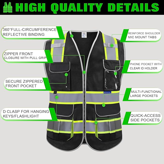 BeautyWill Custom Logo 10/20 Pack Safety Vest Class2 High Visibility Vest with Pockets Breathable Construction Vest Bulk