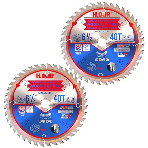 2-Pack 6-1/2" 40-Tooth 5/8" Arbor Woodworking Circular Saw Blade, Finish/General Purpose, Special Anti-Thermal Adhesion Coating on Cutting Edge- TA,High Finish, Long Life,6-1/2" 40T 5/8"