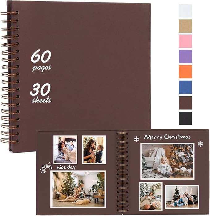RECUTMS 10x10 Inch Scrapbook 60 Pages DIY Memory Album Kraft Paper Coffee | by RECUTMS
