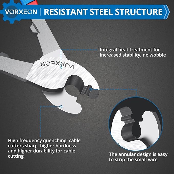 10-Inch Compact Heavy-Duty Cable Cutter Small Head - High-Leverage Tool for Soft Copper/Aluminum Wires & Communication Cables