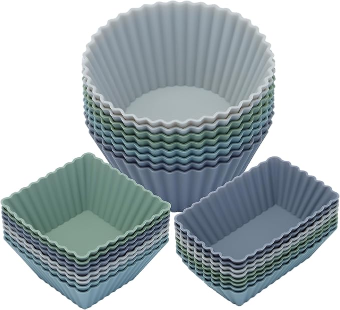 24Pack Silicone Muffin Cups, Reusable Cupcake Liners Molds by SAWNZC