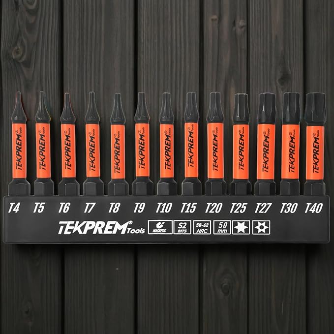 Long Torx Bit Set with Magnetic Bit Driver,TEKPREM 13-Piece Security Torx Screwdriver Bit Set with 2 inch T4 T5 T6 T7 T8 T9 T10 T15 T20 T25 T27 T30 T40 Tamper Resistant