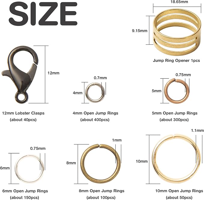 Handyman Crafts Jump Rings Kit With1000PCS Open Jump Rings 40PCS 12mm Lobster - Image 2