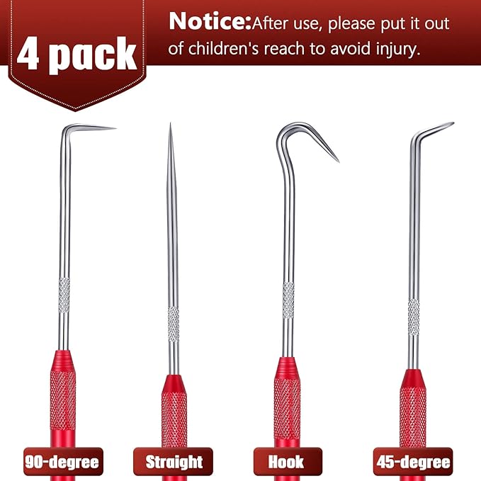 4 Pcs Hook and Pick Set Double Pointed Scribe Car Auto Oil Metal Pick O Ring Seal Puller Hooked Scriber Marking Tools for Carpenter Machinists Technicians, 9.06 Inches