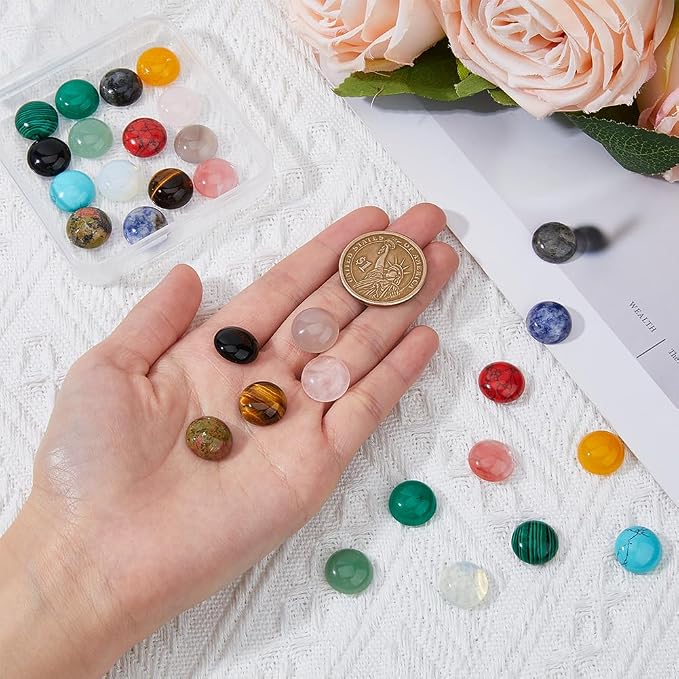 SUPERFINDINGS 30PCS Gemstone Cabochons 15 Styles Flat Round Cabochons - Image 3
