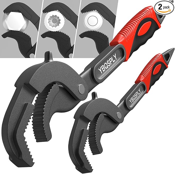Pipe Wrench Set, 10” and 15” Self Adjusting Wrench 2-Piece Plumbing Tools - Pipe Vise Wrench Basin Wrench for 0.55“-2.48”/14-60mm Standard Nuts, Irregular Nuts, Pipes Use