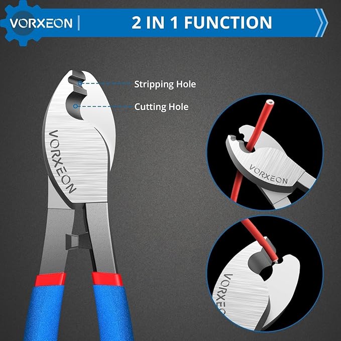 Wire Cutters Pliers 8-Inche Cable Cutter High Leverage Cutters for Aluminum, Copper, Communications and Ethernet Cable