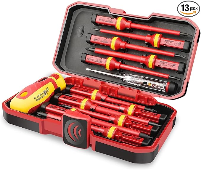 HURRICANE 1000V Insulated Electrician Screwdriver Set, All-in-One Premium Professional 13-Pieces CR-V Magnetic Phillips Slotted Pozidriv Torx Screwdriver