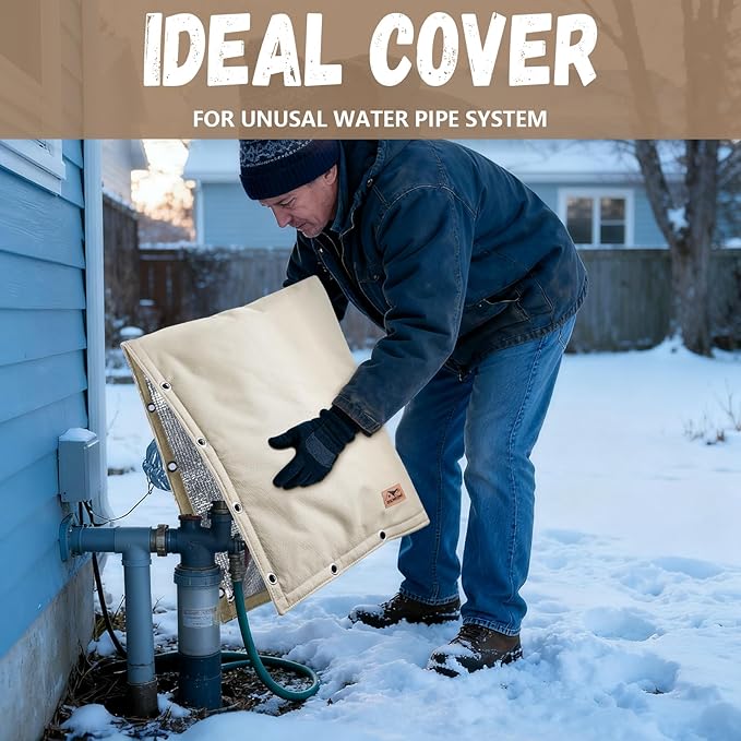 Backflow Preventer Insulation Cover - 2 Way Opening Pipe Insulation Cover for Irrigation Valve, Sprinkler Cover for Outside - Winter Freeze Protection Backflow Cover - 24" W x 24" H, Beige