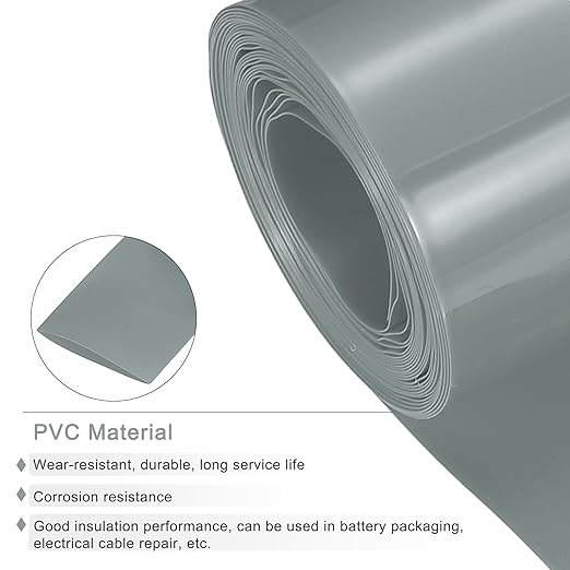 MECCANIXITY Battery Wrap PVC Heat Shrink Tubing 58mm Dia 90mm Flat 10 Feet(3meters) Silver Gray Good Insulation for Battery Pack