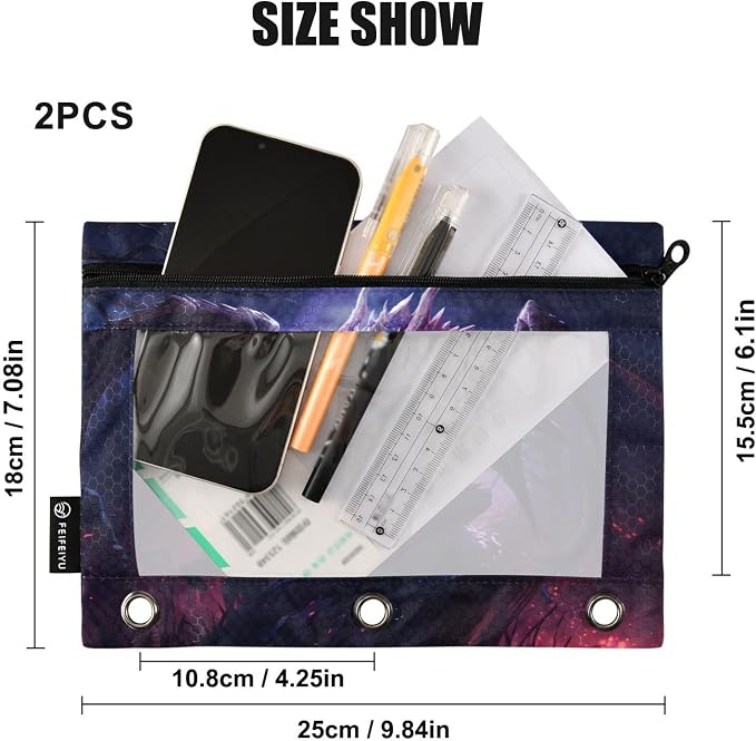 Dragon Purple Pencil Pouch for 3 Ring Binder, 2 Pack Waterproof Pencil Bags - Image 3