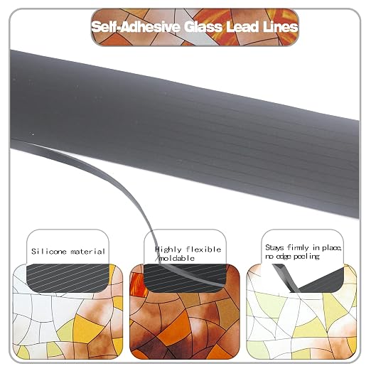 216 Ft Self-Adhesive Glass Lead Lines, Silicone Stained Glass Leading Strips – - Image 3