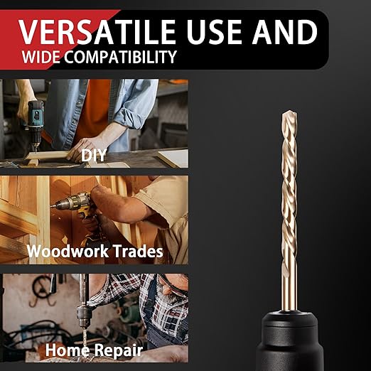 13PC 1/16" Titanium Coated Twist Hex Shank Drill Bit Set, 135 Degree Tip HSS Drill Bit Sets, Impact Driver Drill Bits for Wood, Steel, Metal, Plastic with Quick Change Design