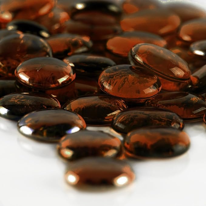 CYS EXCEL X-Large 1.1"-1.35” Dark Amber Glass Flat Gemstone Vase Fillers by CYSEXCEL%C2%AE