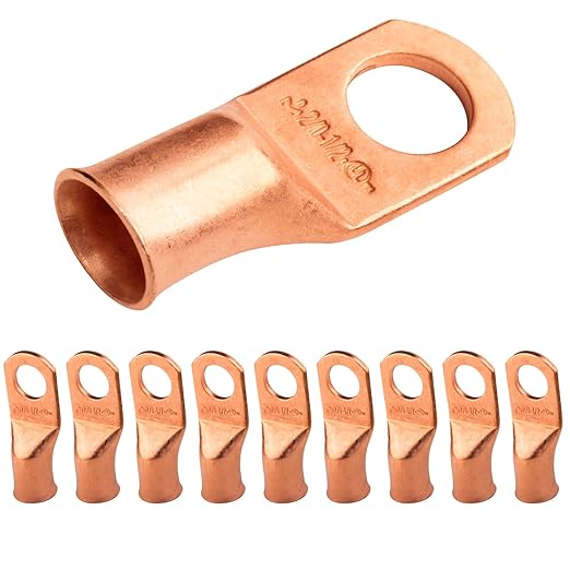 SELTERM 10pcs 2/0 AWG - 1/2" Stud - Battery Lugs, Heavy Duty Wire Lugs, Ring Terminals, Battery Cable Ends,00 Gauge Terminals, UL Bare Copper Eyelets Electrical Battery Terminal Connectors