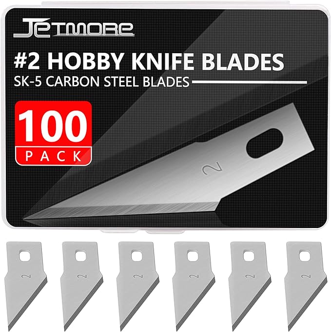 Jetmore 100 Pack Craft Hobby Blades #2 Craft Knife Blades Refill Hobby Knife by Jetmore