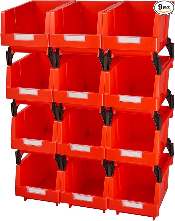 Shop Stackable Organizer Bins Parts Bin Shelf Storage Bin Garage storage bins(Red,Pack of 12)