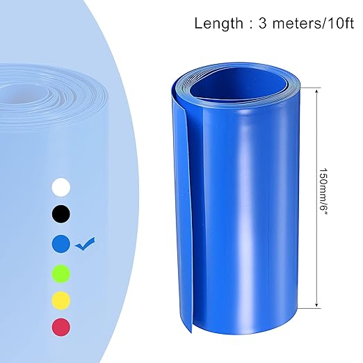 MECCANIXITY Battery Wrap PVC Heat Shrink Tubing 95mm Dia 150mm Flat 10 Feet(3meters) Blue Good Insulation for Battery Pack