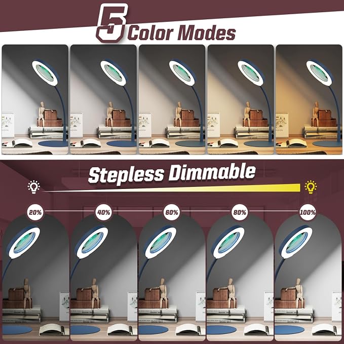 10X Magnifying Glass with Light and Stand, 5 Color Modes Stepless Dimmable LED - Image 3