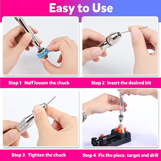 LEOBRO Hand Drill, Pin Vise with Drill Bits, Drill Press Vise, Keychain Making Kit, Jewelry Making Supplies, for Crafts