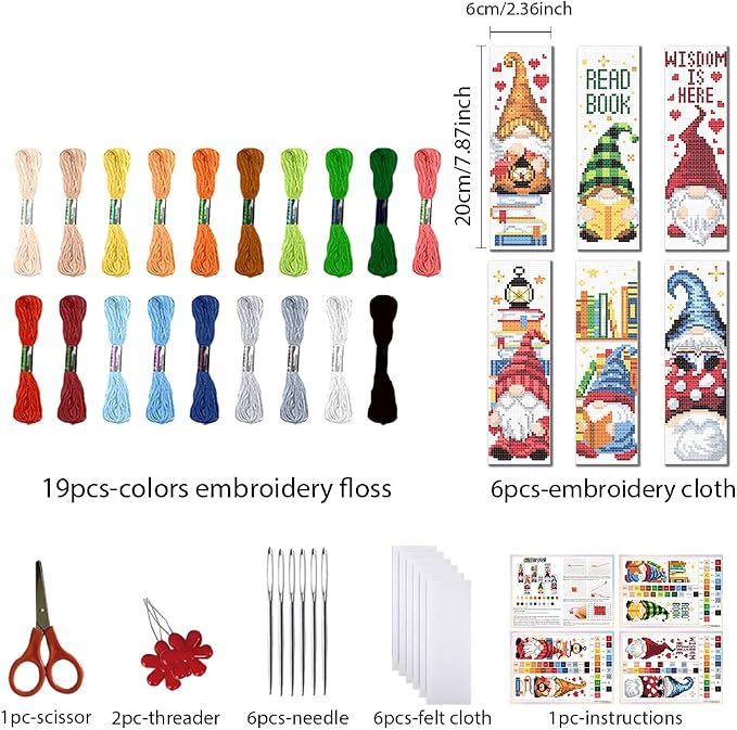 FREEBLOSS 6 Set Cross Stitch Bookmark Kit 11 CT Stamped Cross Stitch Kit DIY - Image 2