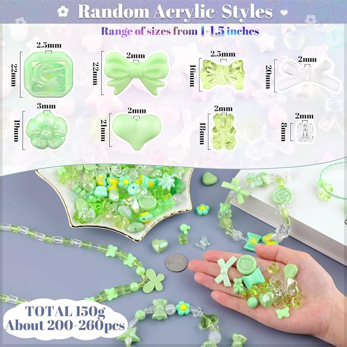 200-260PCS TINKRSTUFF Assorted Green Acrylic Beads - Image 2