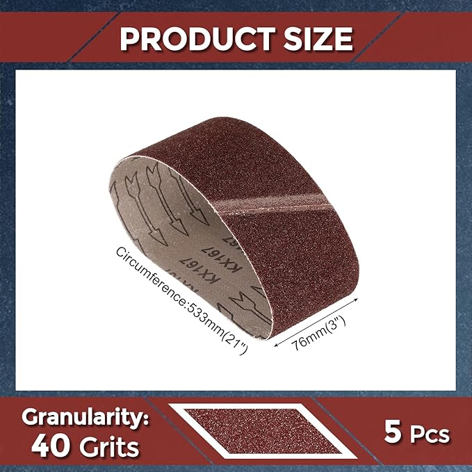 5 Pcs Sanding Belts 3 x 21 Inch 40 Grit Aluminum Oxide Abrasive Sandpaper for Belt Sander Metal Grinding Wood Working Weld Rust Removal