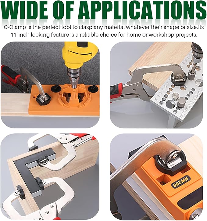 Keadic 3Pcs 6.5" 9" 11" Heavy Duty Locking C-Clamp Set With Regular Tip and Swivel Pads, Metal Pocket Hole Locking Pliers Table & Tool Vise Grip for Automotive DIY Woodworking Cabinetry Welding