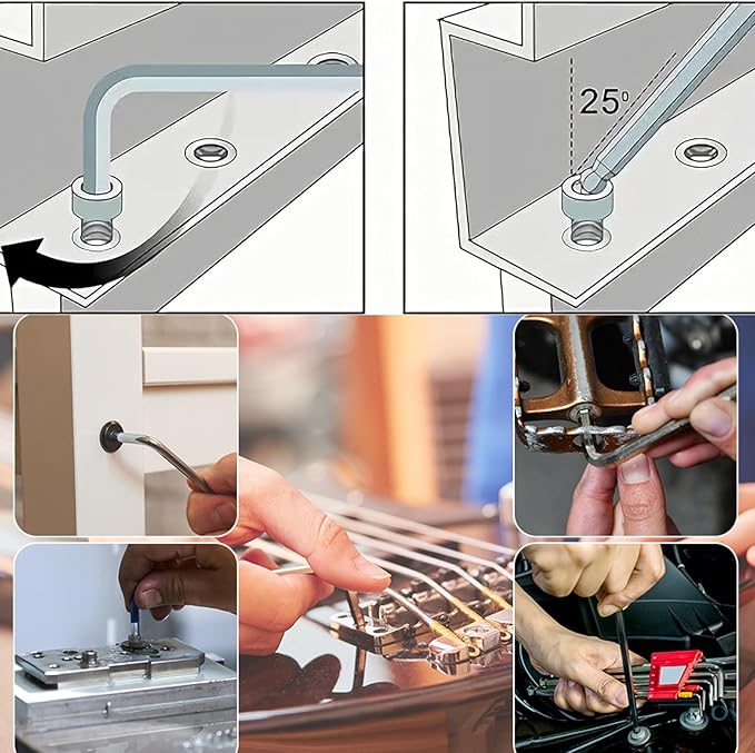TOP-VIGOR 5Pcs 5/64" Ball End Hex Key Wrench, L Shaped Long Arm Allen Wrench for Household DIY, Professional Machine Repairing, CR-V