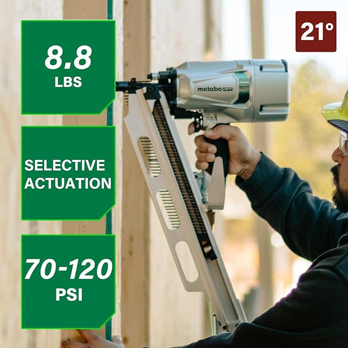 Metabo HPT Framing Nailer | High Grade Aluminum Magazine | Tool-less Depth Adjustment | Pneumatic | Framing Nails 2-Inch to 3-1/4-Inch | Rafter Hook | NR83A5(Y)