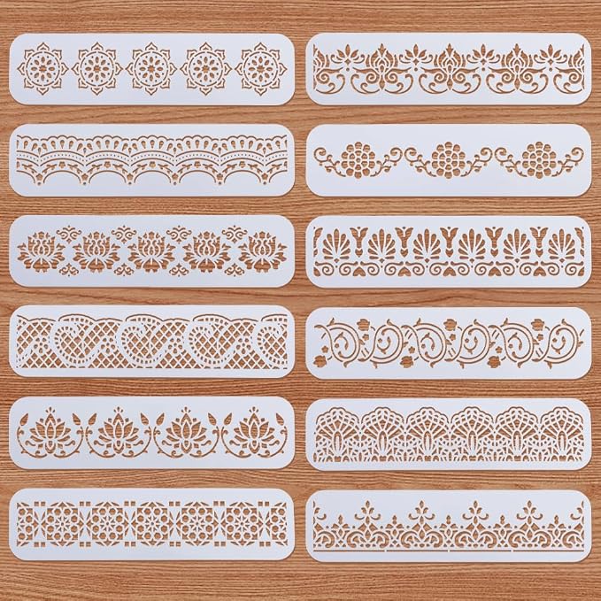 ORIGACH 12 Pcs Flower Border Stencil, Ornate Mandala Border PET Stencil Template by ORIGACH