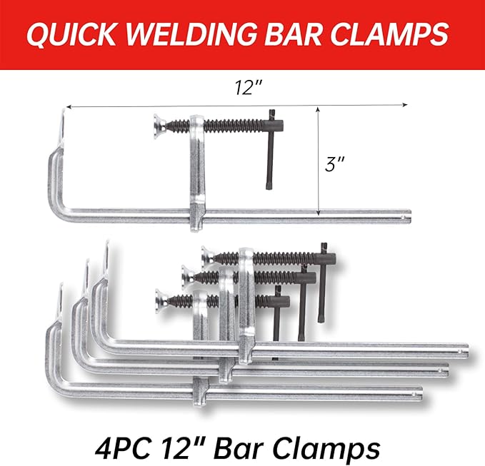 4-Pack Welding Bar Clamps 12 Inch, Drop Forged Steel Bar Clamps Throat Depth 3 inch Load Force 450 Lbs for Woodworking,Welding, Metal working