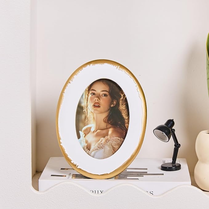 4x6 Oval Picture Frame, Ornate Photo Frame White & Gold, Hand-Crafted Resin - Image 6
