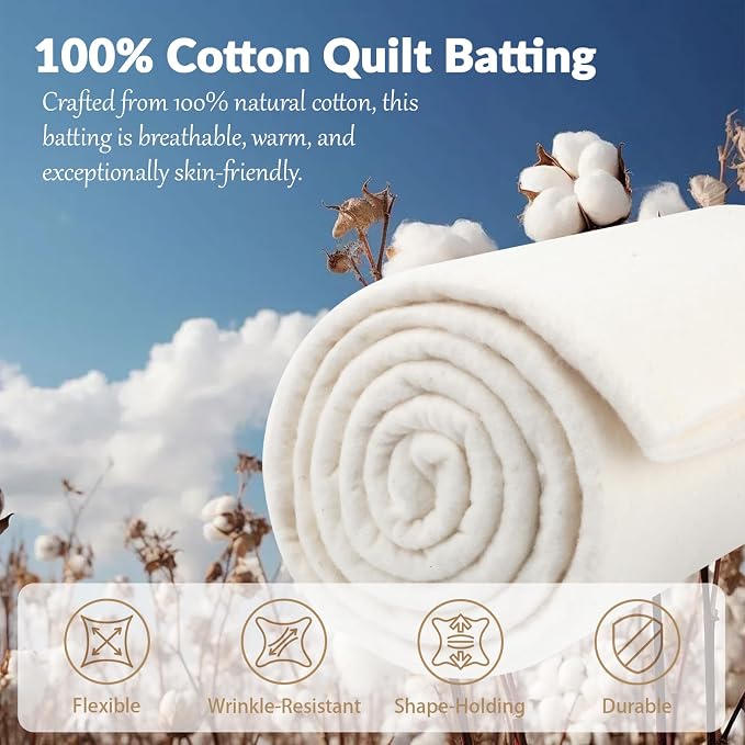 47" x 59" 100% Natural Cotton Quilt Batting, Breathable Crib Size Batting | 200 - Image 5