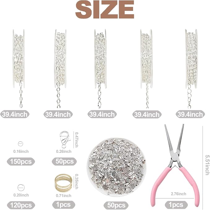 XKCWXY Necklace Chain for Jewelry Making, 16.4 ft 5 Rolls Silver Plated Chains - Image 3