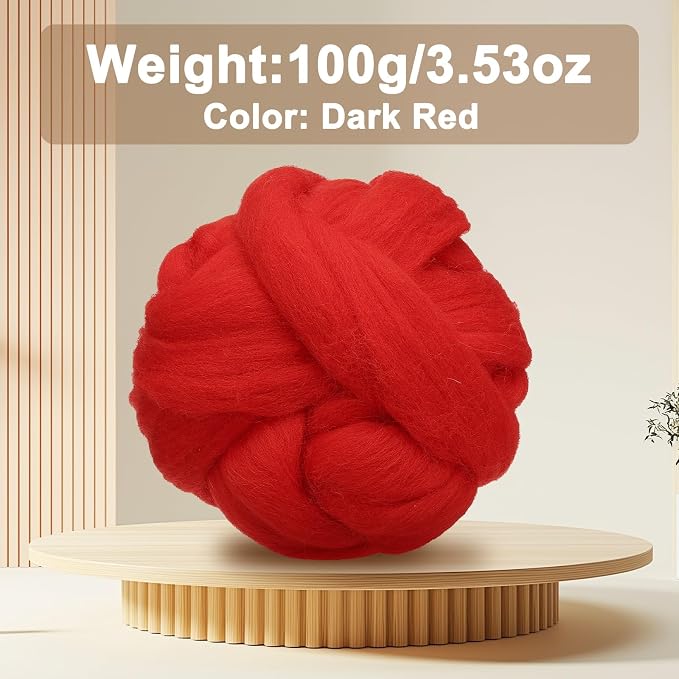 uxcell 3.53oz Wool Roving Yarn, Needle Felting Wool Fiber DIY Craft Needle Wet - Image 2