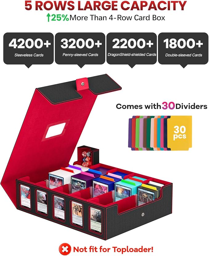 Trading Card Storage Box, 5 Row Card Deck Case - Image 2