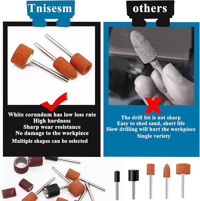 Tnisesm 64Pcs Sanding Bits & Sanding Drum Set for Dremel Rotary Tool with Box, Aluminium Oxide Tough Enough to Metal Rust Removal/Smoothing/Sharpening, Different Shape Meet More Needs