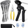 Stainless Steel Cable Tie Gun with Metal Zip Ties, for Fastening and Cutting Metal Cable Ties, 100pcs 11.8inch Stainless Steel Zip Ties heavy duty for Chain Link Fence, Exhaust Pipe Outdoor