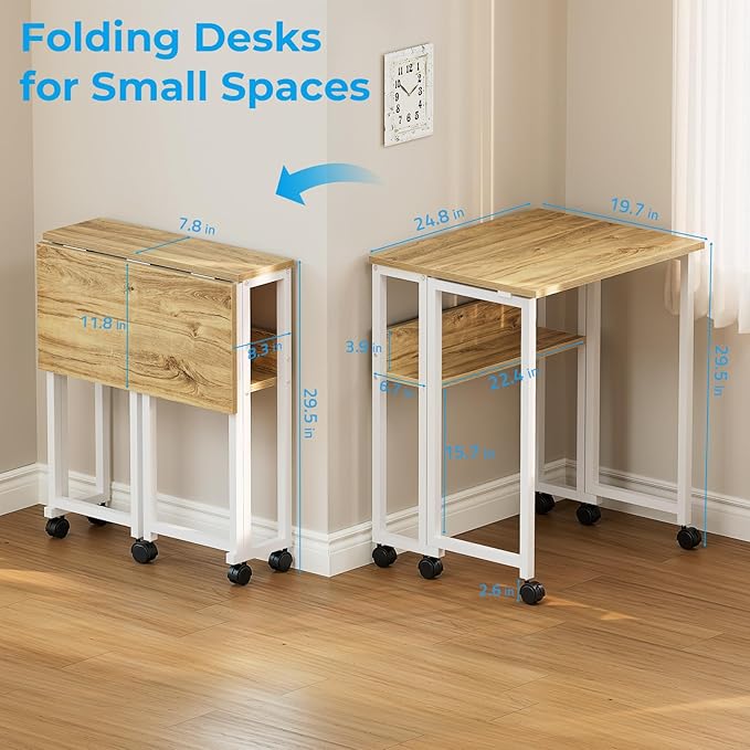 GreenForest Folding Desk with Wheels, 24.8" Rolling Table - Image 3